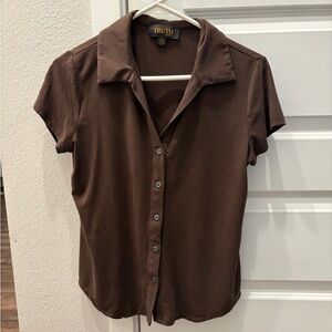 Truth by Republic Button Down Chocolate Brown Short Sleeve Top